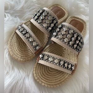 Brand NWT See by Chloe Kaori Flat Crystal-Embellished Espadrille Sandals Sz 6/36